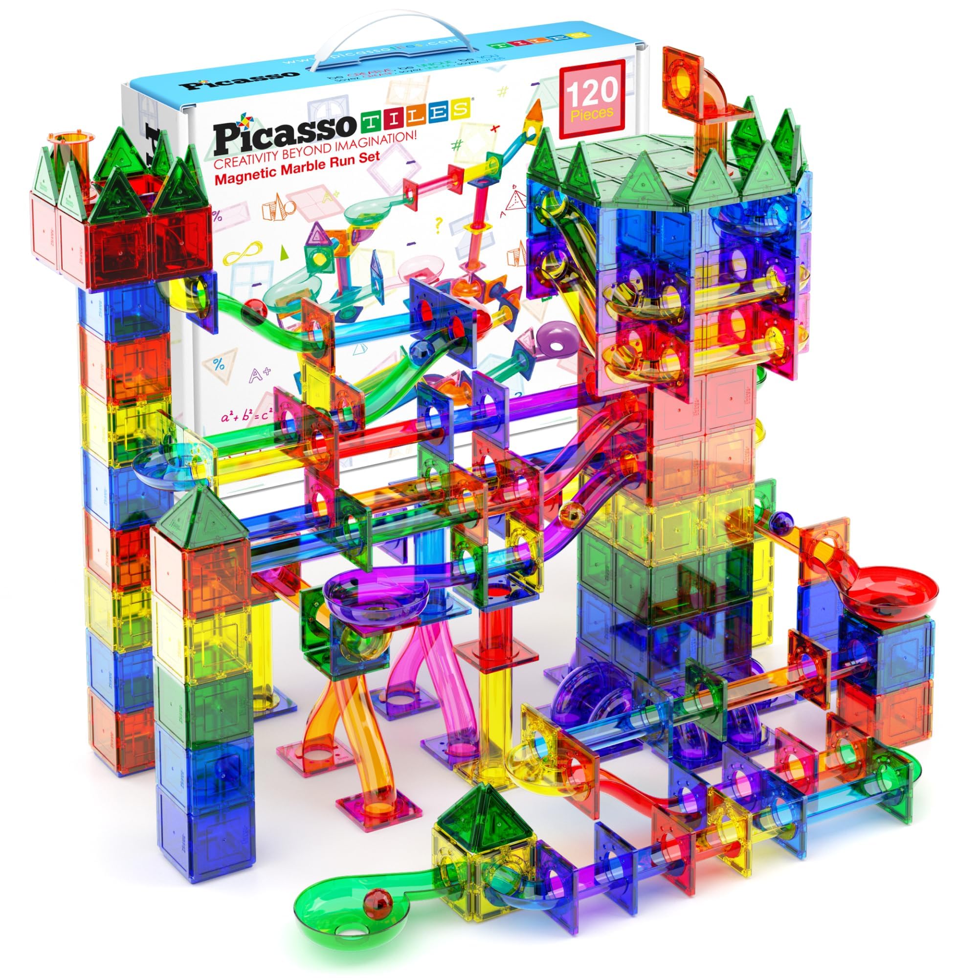 PicassoTiles 120-Piece Magnetic Marble Run Building Blocks Set - STEM Educational Construction Toy for Kids Ages 3+ | Boys & Girls Brain Development | Perfect for Classroom, Birthday Gifts & Family Playtime