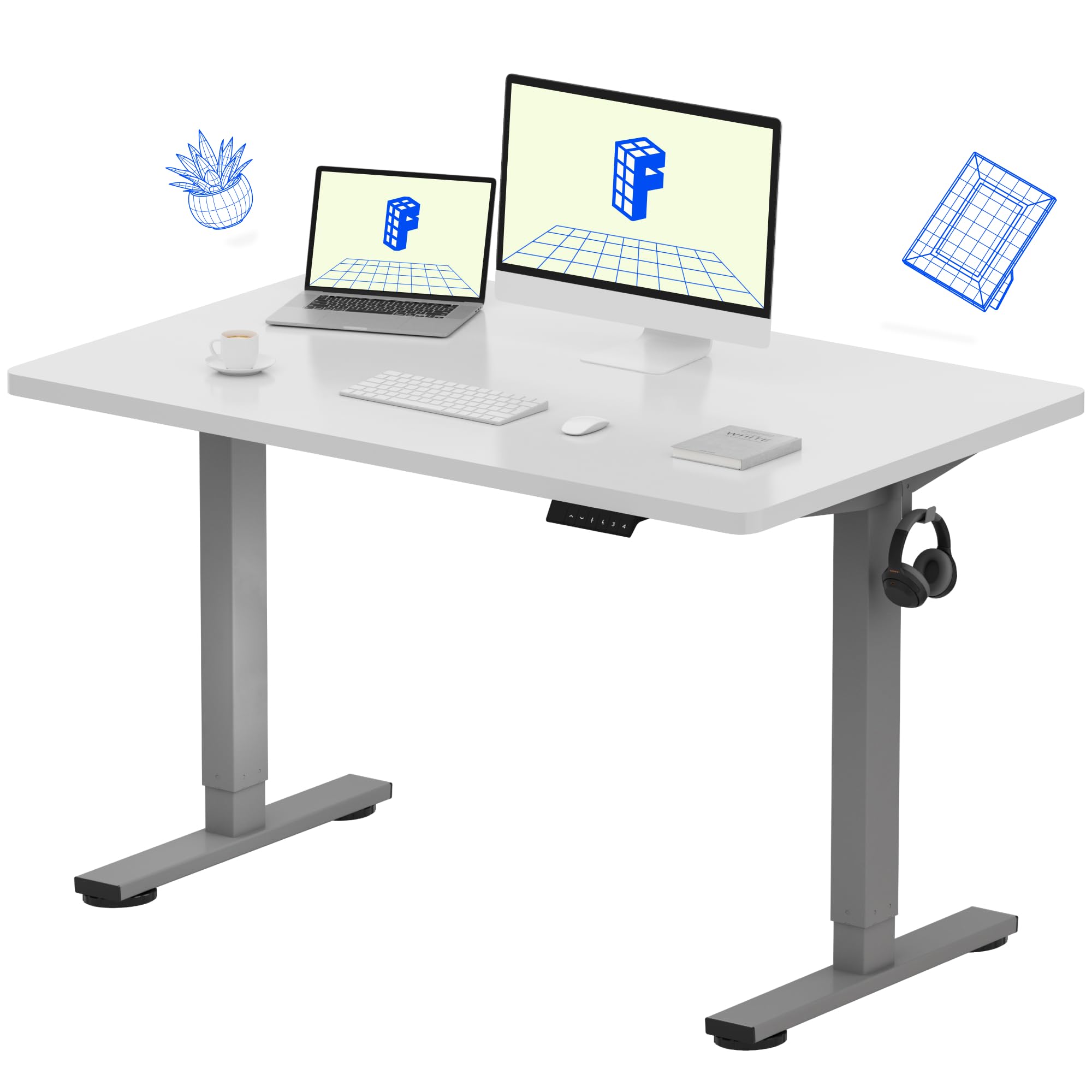 FlexiSpot EN1 Electric Standing Desk 48 x 30 Inches - Height Adjustable Workstation with Seamless White Desktop & Silver Frame (2 Packages) | Perfect for Home Office, Gaming Setup & Remote Work