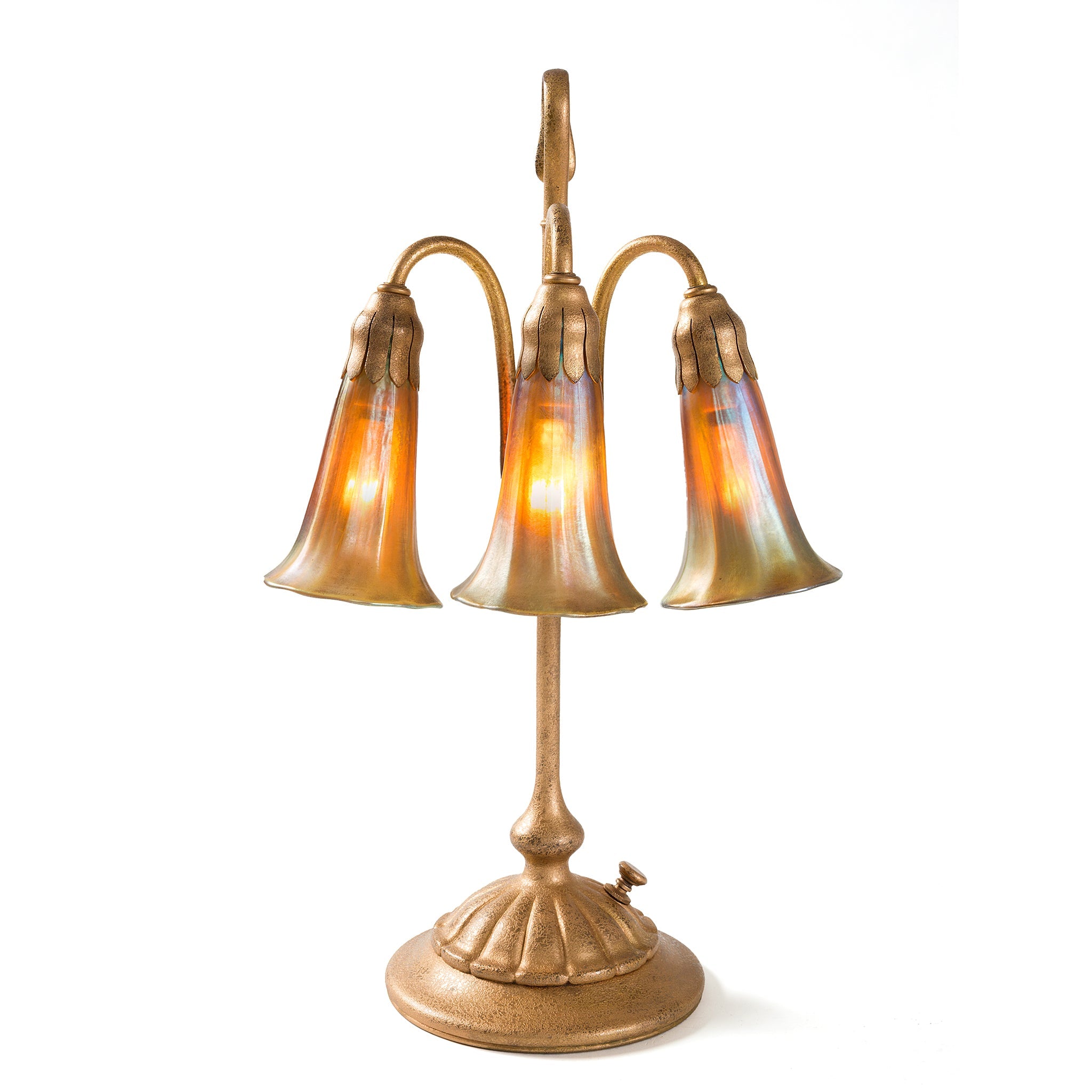 Tiffany Studios New York Three Light Lily Table Lamp - Handcrafted Stained Glass Table Lamp for Living Room, Bedroom & Office Decor