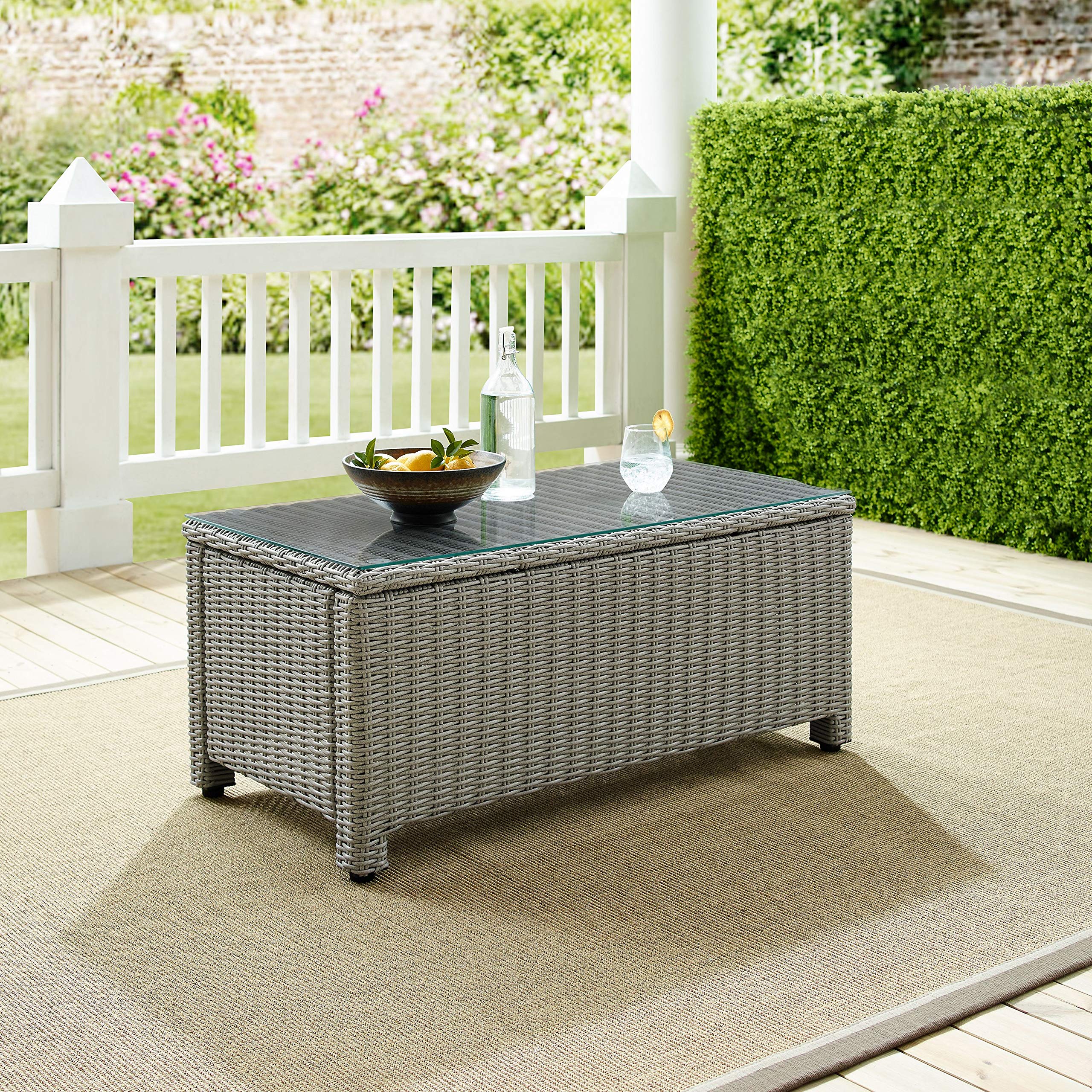Crosley Bradenton All-Weather Rattan Wicker Outdoor Coffee Table - Weather-Resistant Gray Patio Furniture for Deck, Porch & Garden - Perfect for Outdoor Entertaining & Relaxation