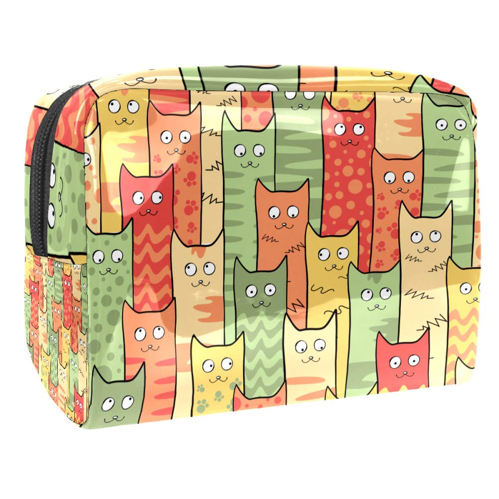 Portable Waterproof Makeup Bag with Zipper - Travel Toiletry Organizer for Women, Cute Cat Pattern Cosmetic Pouch for Makeup Brushes, Lipsticks & Skincare - Perfect for Travel, Gym & Daily Use