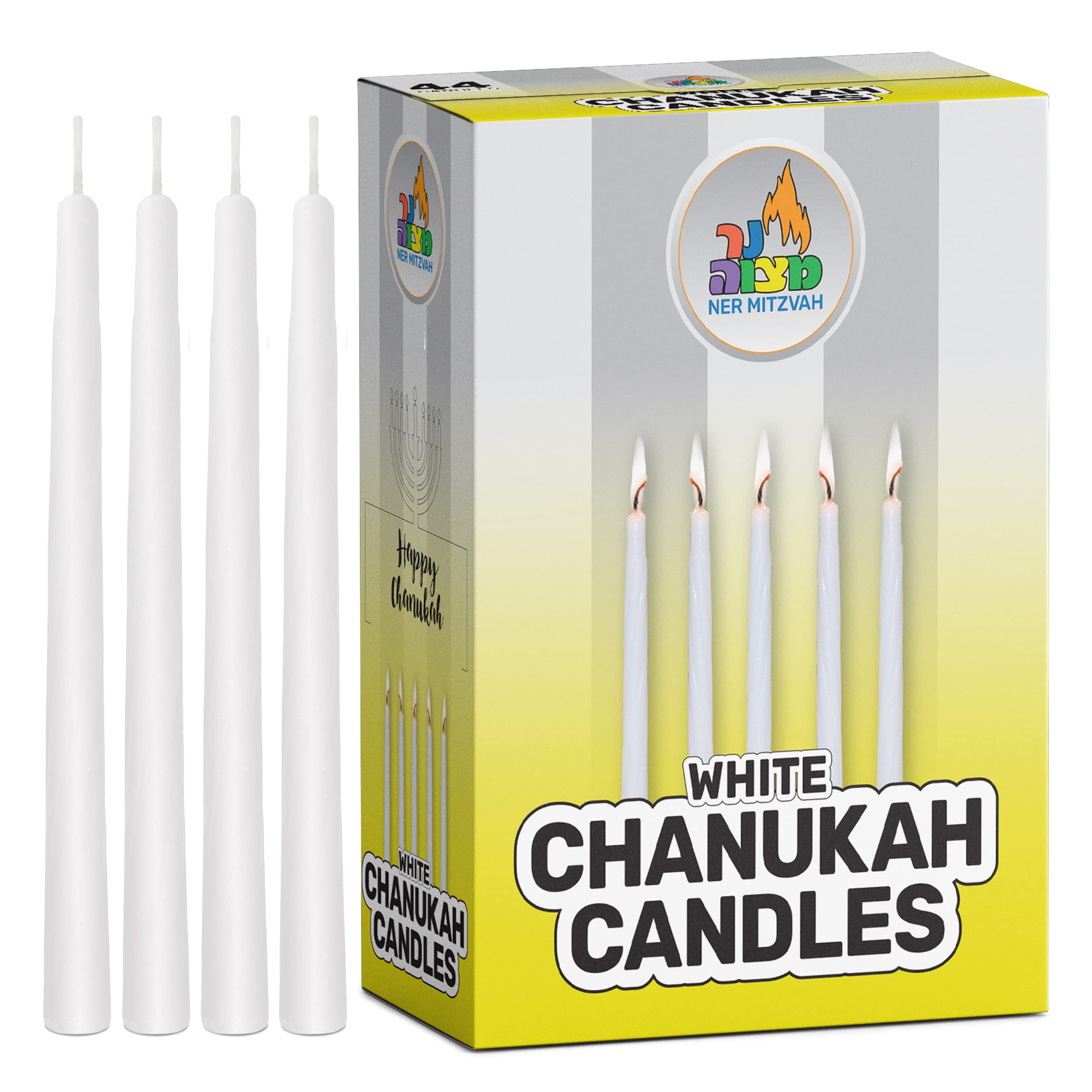 Premium White Hanukkah Candles - Standard Size Fits Most Menorahs - 44 Count for All 8 Nights - High-Quality Kosher Wax - Perfect for Jewish Holiday Celebrations, Home Decor & Gift Giving