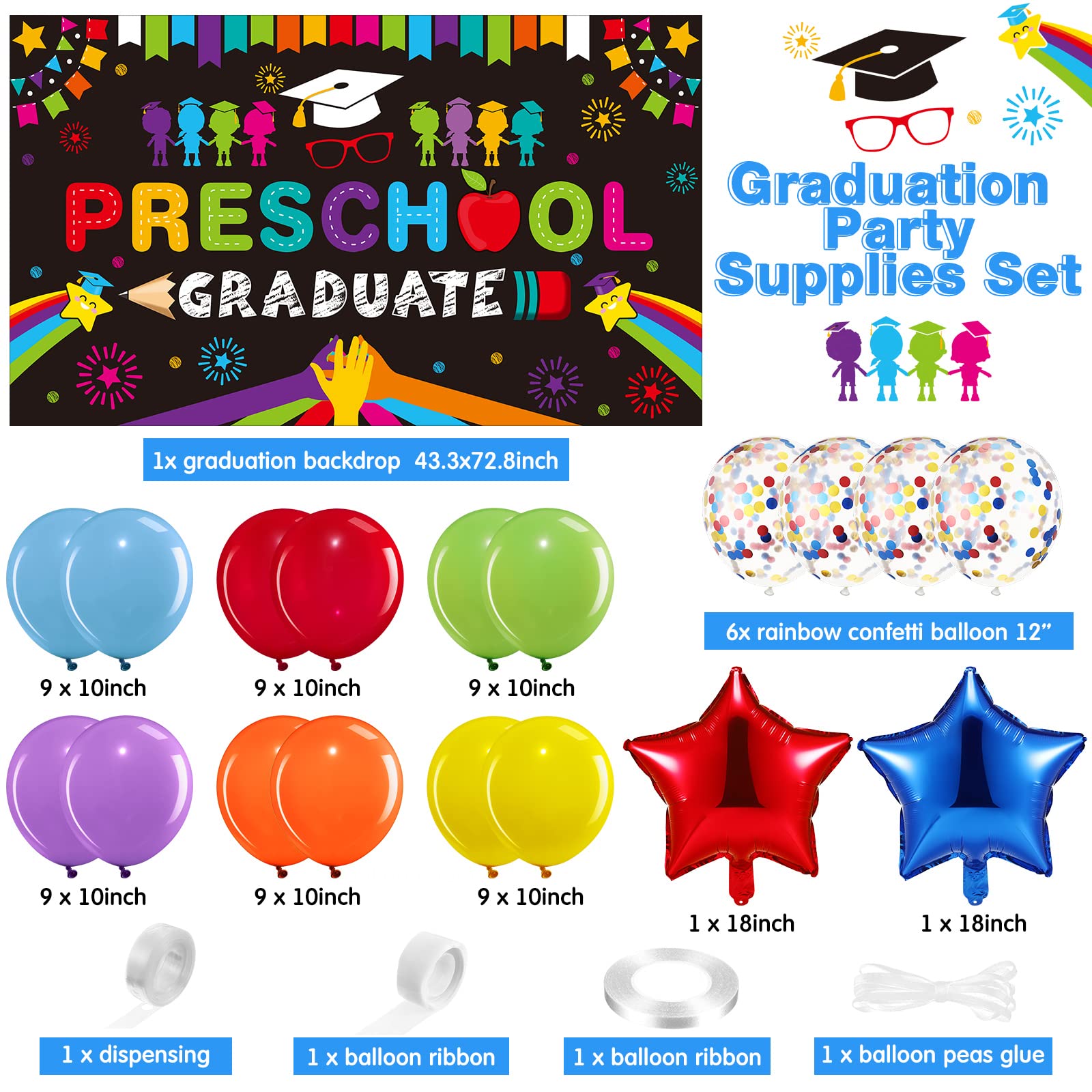Oudain 2025 Preschool Graduation Party Decorations Kit - Includes Kindergarten Graduation Backdrop & Balloon Garland for Pre-Elementary Celebration - Perfect for Classroom Decorations, Graduation Ceremonies & Photo Booths (Black)