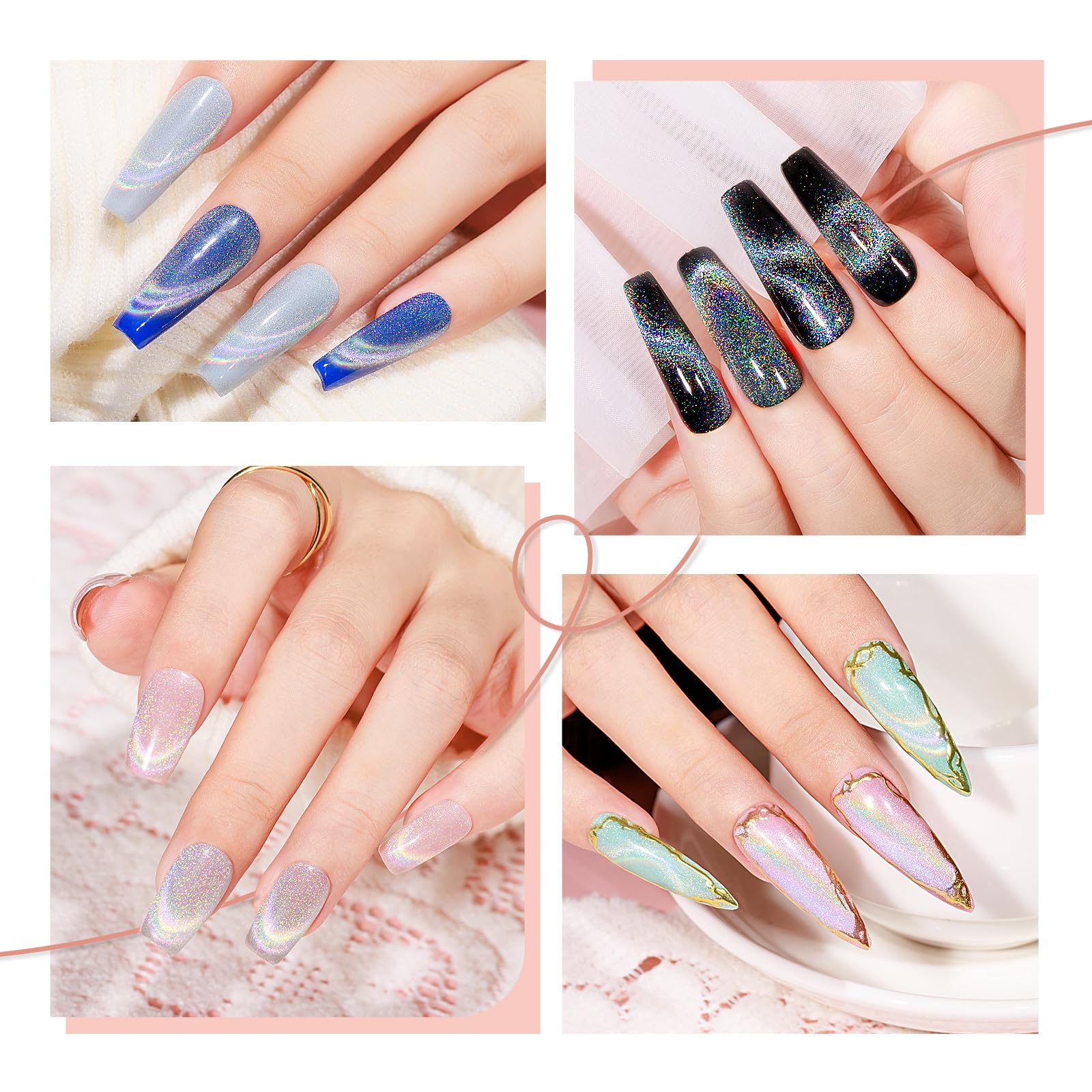 Rainbow Cat Eye Gel Polish - Holographic Magnetic Nail Polish for Home Manicure