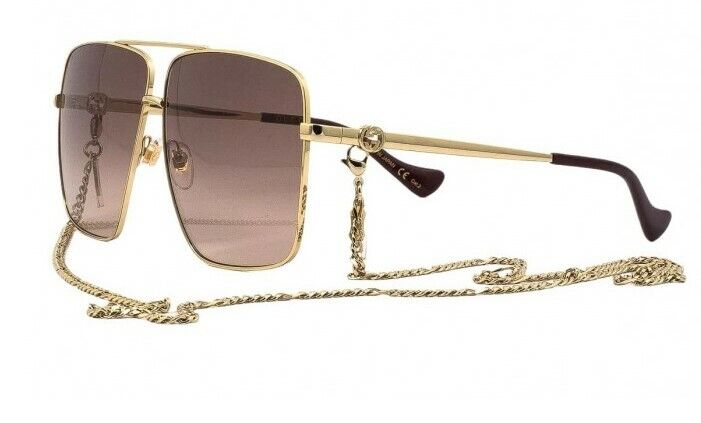 Gucci GG 1087S 002 Gradient Gold/Brown Oversized Metal Caravan Women's Sunglasses - UV Protection Fashion Shades for Beach, Driving & Outdoor Activities