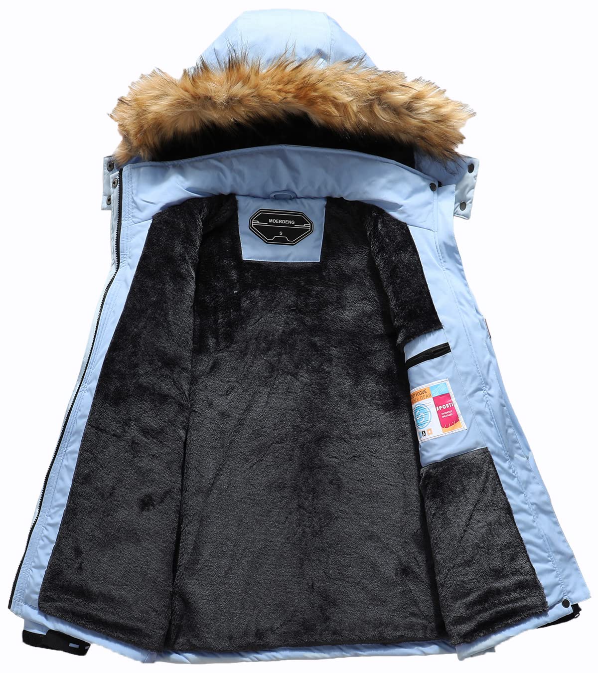 MOERDENG Women's Waterproof Ski Jacket - Winter Warm Hooded Snow Coat with Windproof Design for Skiing & Snowboarding - Perfect for Mountain Adventures, Snow Sports & Cold Weather Outdoor Activities
