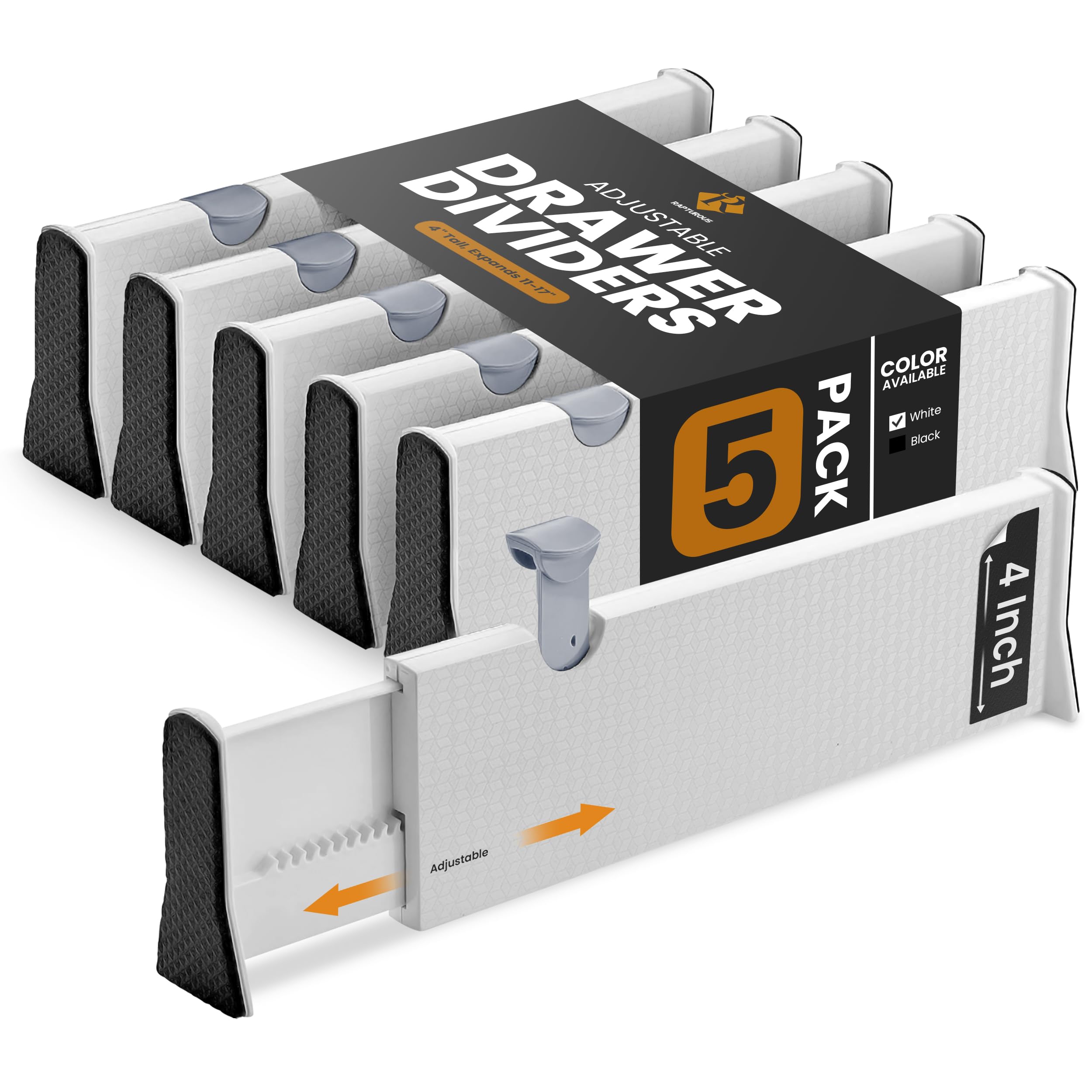 Adjustable Drawer Organizers 5-Pack - Expandable 11-17 Inches, 4