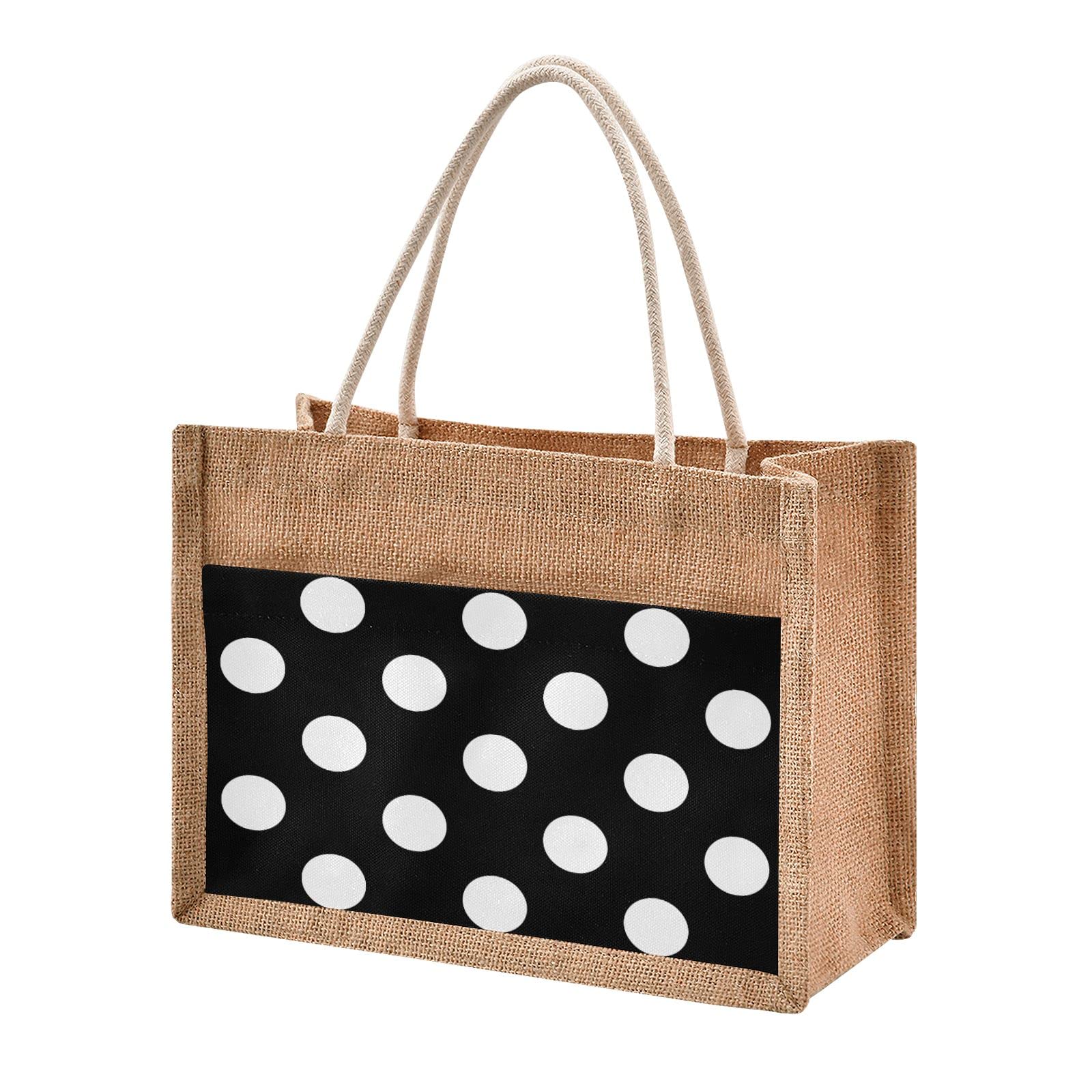 Polka Dot Jute Tote Bag - Waterproof Grocery & Beach Bag for Shopping