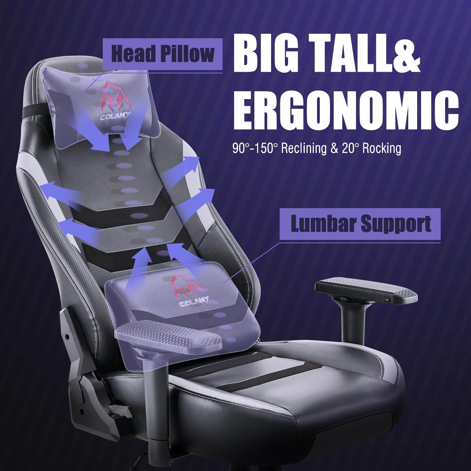 COLAMY Big and Tall Gaming Chair 400lbs - Ergonomic High Back Office Chair with Wide Seat for Adults, Heavy Duty Computer Gamer Chair - Perfect for Home Office, Gaming Setup, and Workspace (Black/Grey)