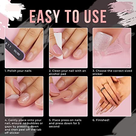 Long-Lasting Double-Sided Waterproof Nail Stickers - 192 Pcs Super Sticky Nail Jelly Decals (8 Sheets) for Salon-Quality Manicures at Home | Perfect for Parties, Weddings & Everyday Wear
