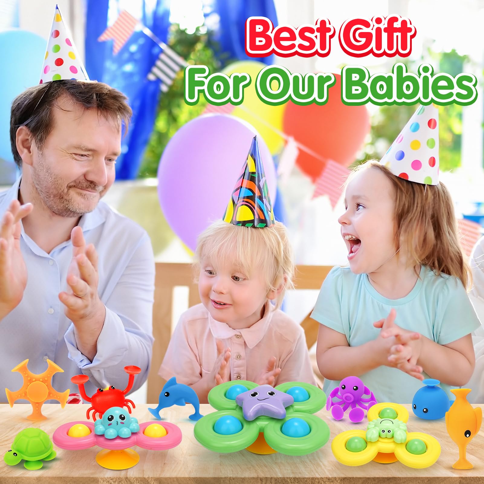 11 Pcs Suction Cup Spinner Toys for Babies & Toddlers - Window, Bath & Travel Sensory Toys for 3+ Year Old Kids - Fun Airplane & Car Themed Spinning Toys for Car Rides, Bathtime & Home Play