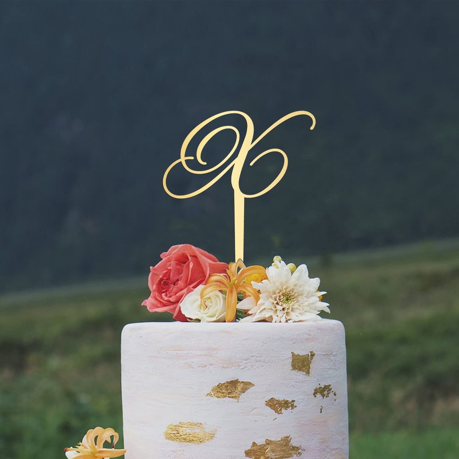 Personalized Initial Letter X Acrylic Cake Topper - Gold Monogram Cake Decor for Birthday, Wedding, Anniversary & Engagement - Mirror Finish Cake Picks & Bunting for Party Dessert Decoration
