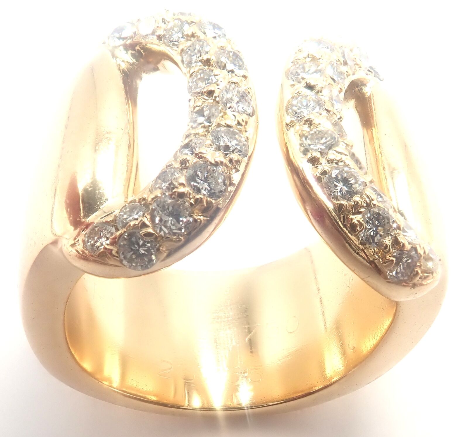 Authentic Hermes 18k Yellow Gold Diamond Horse Bit Wide Band Ring for Women - Luxury Jewelry Gift for Birthday, Anniversary & Special Occasions