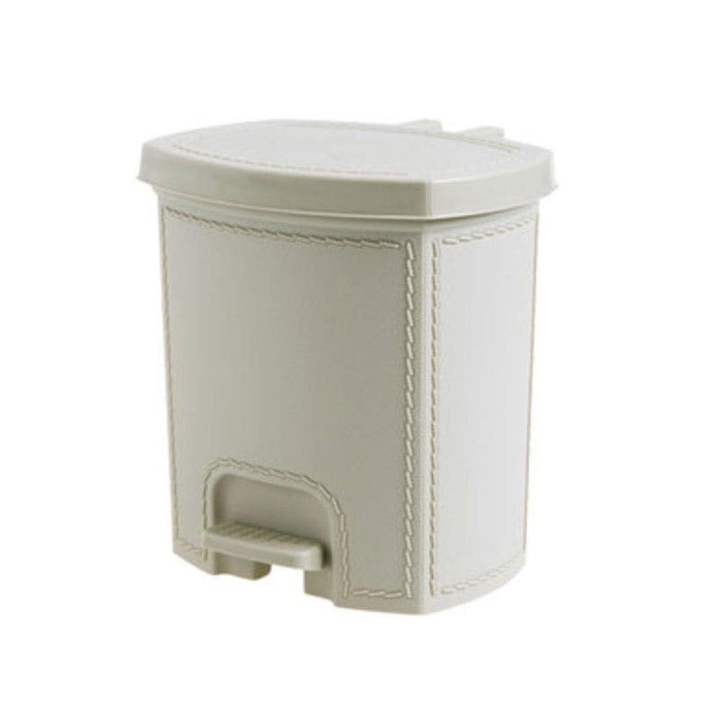 NYKK 9L Beige Pedal Trash Can with Flip Lid - Leather Grain Design for Living Room, Kitchen, Bathroom & Office - Hands-Free Waste Bin for Home & Commercial Use