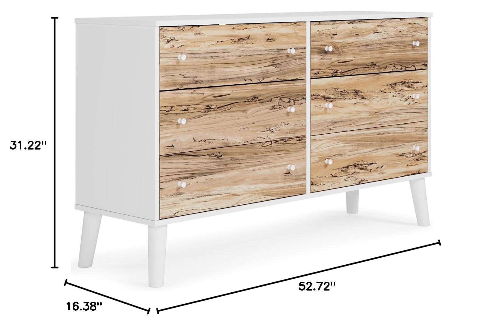 Signature Design by Ashley Piperton Scandinavian 6-Drawer Dresser - Two-Tone White Finish - Modern Bedroom Storage Solution for Home Organization & Decor