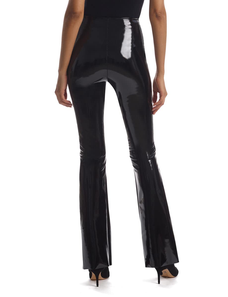 Commando Faux Patent Flare Leggings for Women - High Waist Stretchy Yoga Pants, Black Size LG (12-14) - Perfect for Yoga, Workouts & Casual Wear