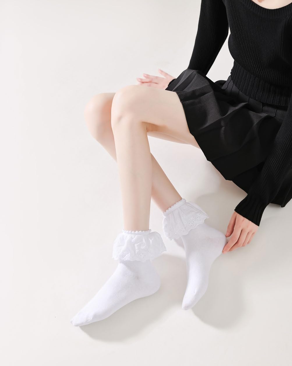 Lace Ruffle Ankle Socks for Women - Cotton Lace Princess Lolita Socks for Ladies & Girls | Cute & Comfortable Socks for Cosplay, Tea Parties & Everyday Wear