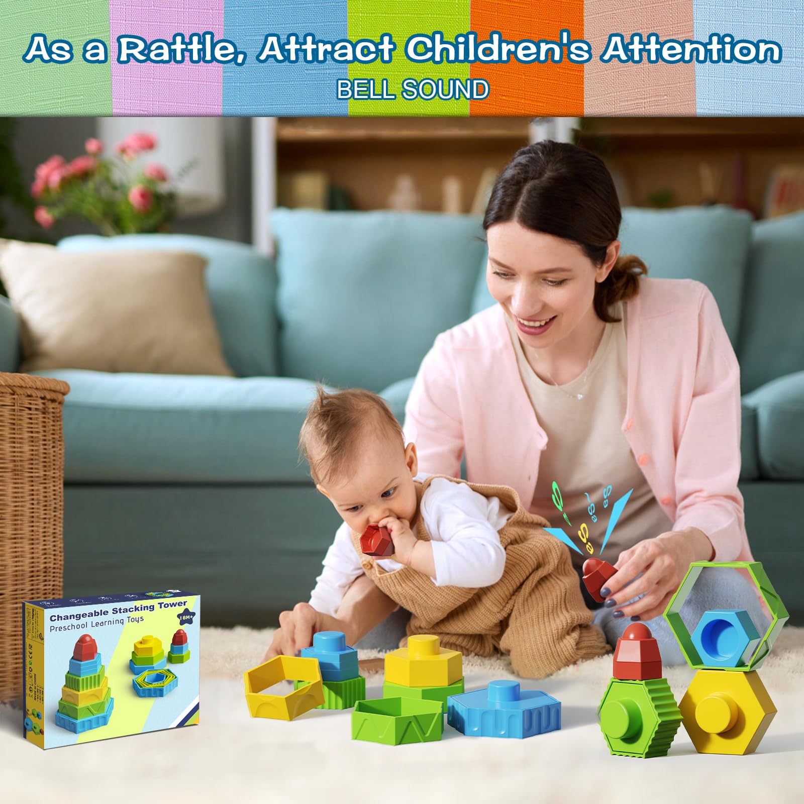 Montessori Baby Stacking Toys for 6-18 Months | STEM Sensory Building Blocks for Toddlers 1-4 Years | Fine Motor Skills Learning Toys | Perfect Birthday Gift for Boys & Girls | Great for Preschool Playtime & Early Childhood Development