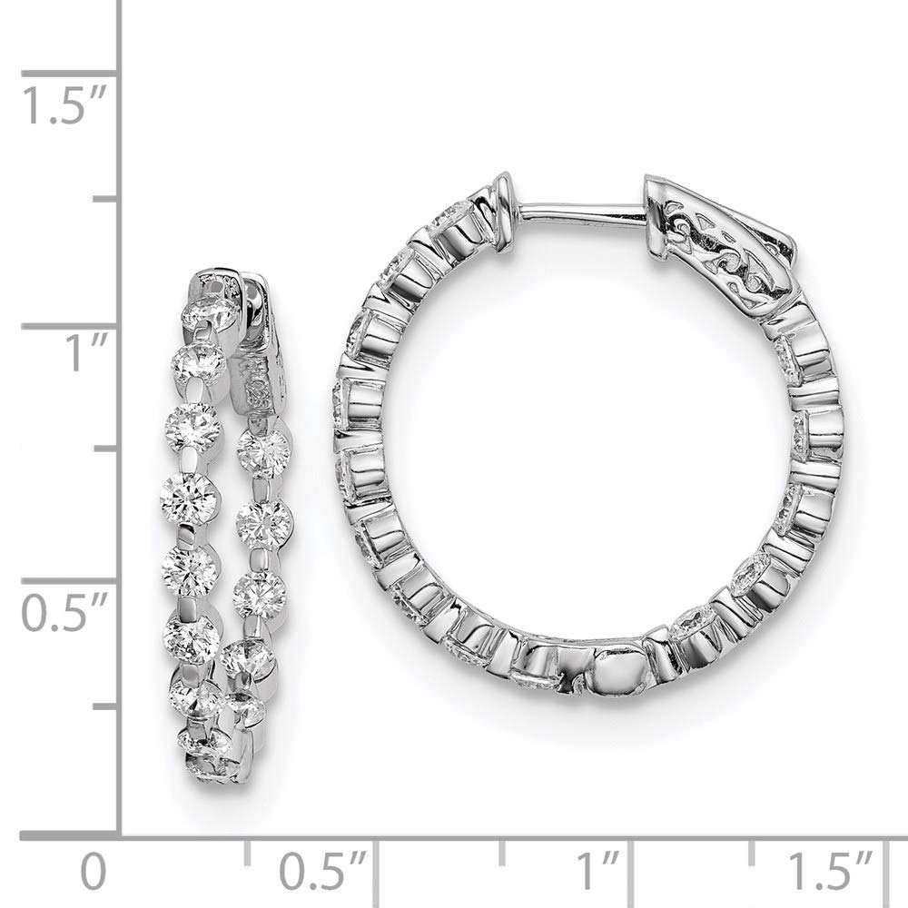 Sterling Silver Hoop Earrings for Women - 24mm Round Cubic Zirconia CZ Studs, White Gold Plated In & Out Design | Perfect for Everyday Wear, Parties & Special Occasions