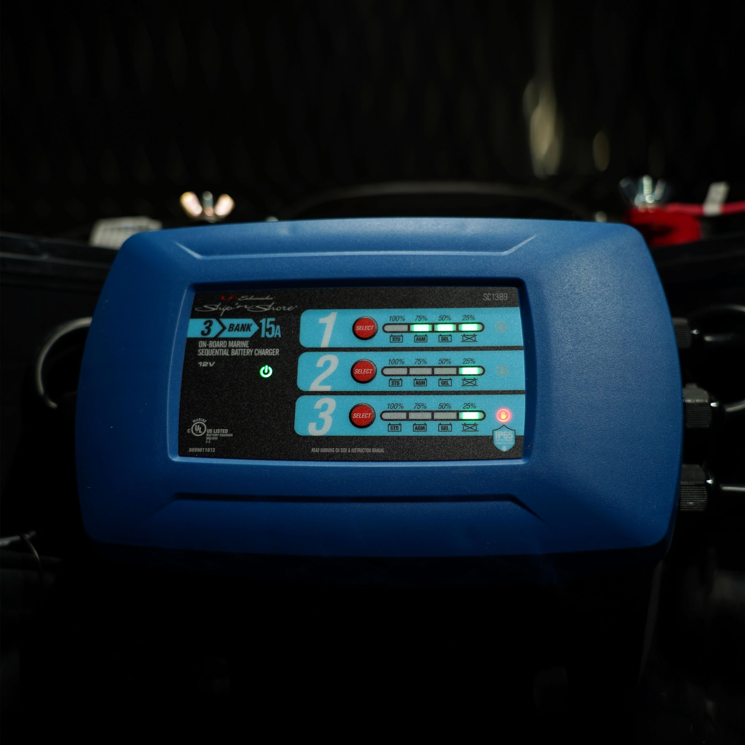 Schumacher SC1389 15 Amp 12V Fully Automatic Battery Charger & Maintainer for Marine, RV, Boat - Direct Mount 3-Battery System - Ideal for Long-Term Storage & Off-Season Maintenance