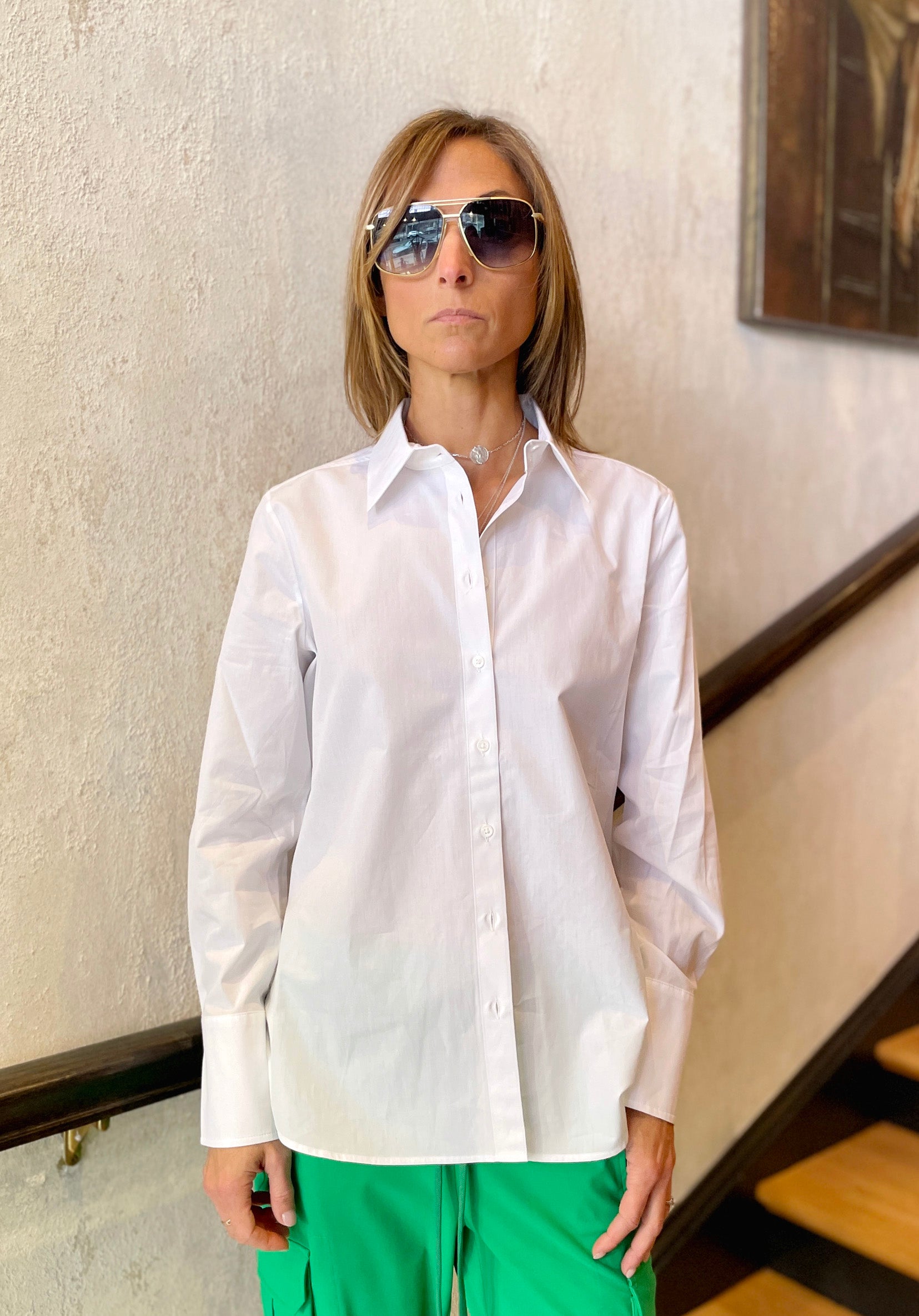 Eleni Women's Optical White Button-Down Shirt - Classic Casual Blouse for Work, Office & Everyday Wear