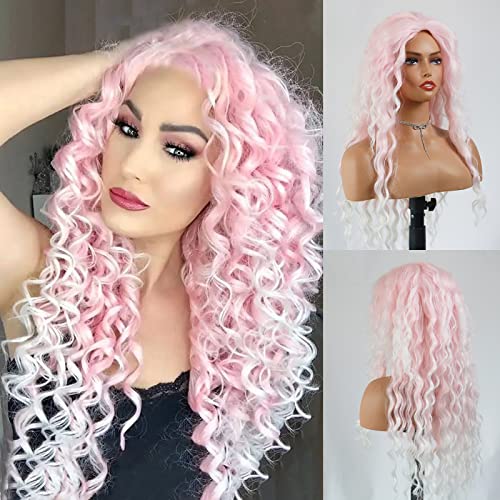Curly Blonde Brown Reverse Ombre Wig - Long Synthetic Hairpiece for Cosplay, Halloween & Daily Fashion