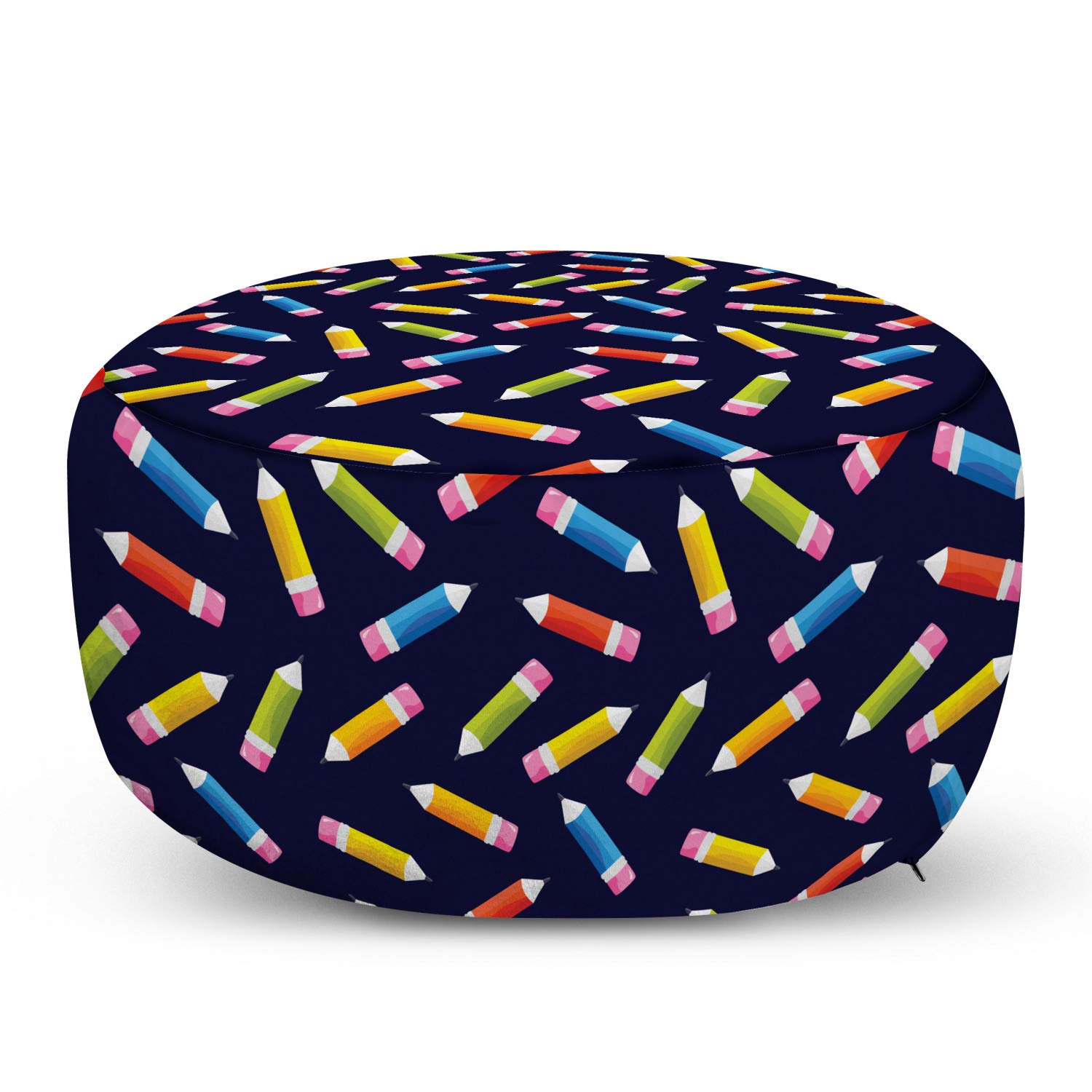 Ambesonne Colorful Ottoman Pouf - Artist Pencil Design Foot Rest with Removable Cover for Living Room & Bedroom - Indigo & Multicolor Soft Decor - Perfect for Reading Nooks, Dorm Rooms & Cozy Spaces