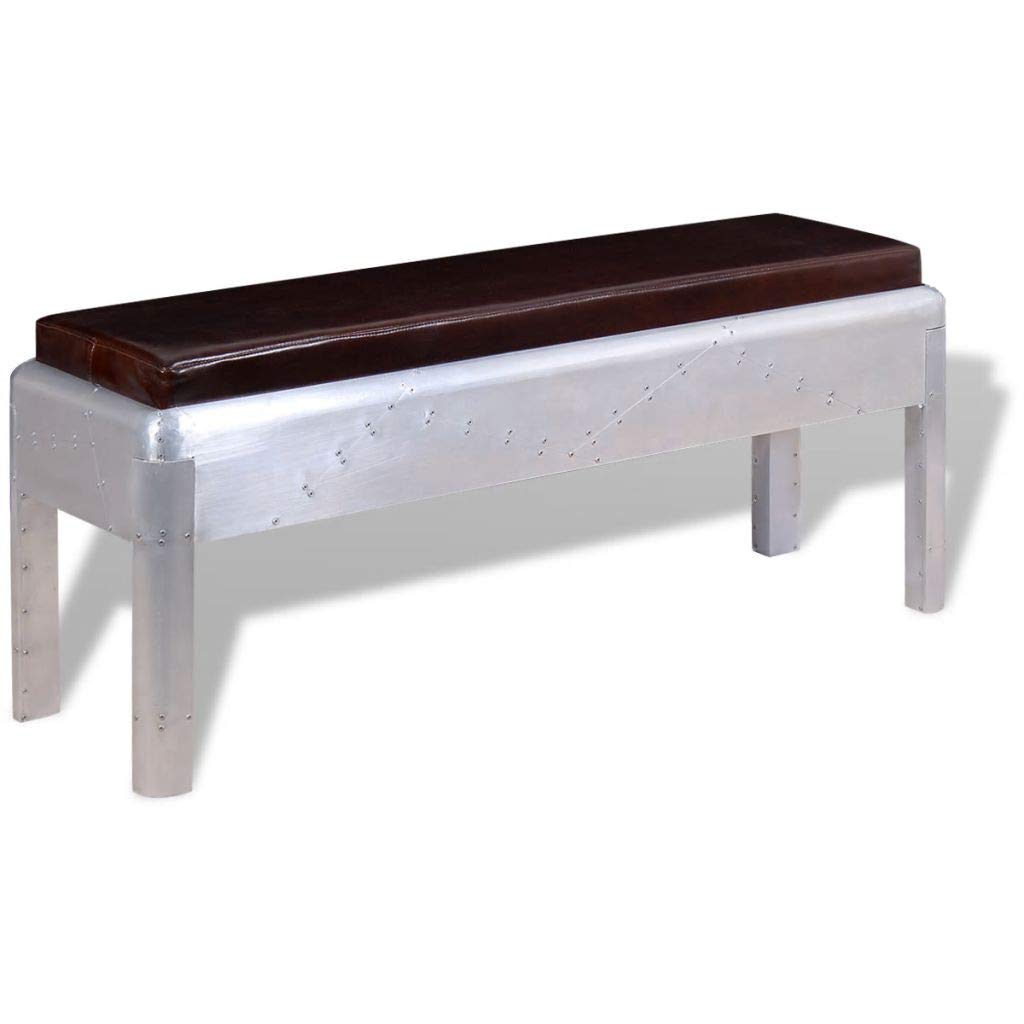 YUUIKLLE Aviator Bench - Genuine Leather Industrial Style Entryway Bench with Metal Frame, 43.3