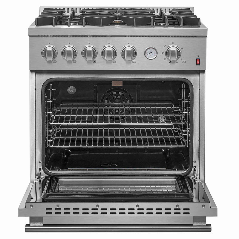 **Forno Giovanni 30 Inch Stainless Steel Gas Range - 5 Burner Convection Oven with Temperature Gauge (Model FFSGS6274) - Perfect for Home Kitchens & Professional Chefs**