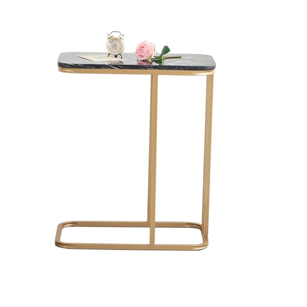 Modern Creative End Table with Marble Top & Metal Frame - Small Side Table for Coffee, Notebook, Snacks - Perfect for Sofa, Living Room, Bedroom Decor (Black)