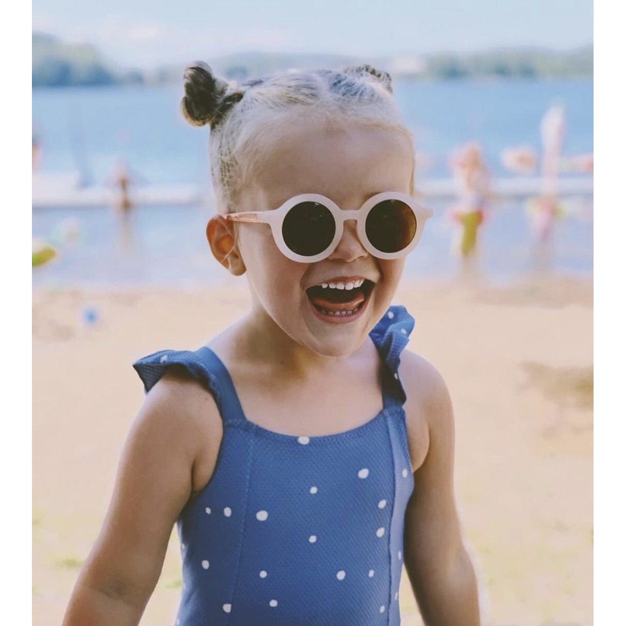 BabyMocs Kids Sunglasses - Signature Round Beige Frame UV400 Protection for Boys & Girls - Perfect for Outdoor Play, Beach, and Sunny Day Activities