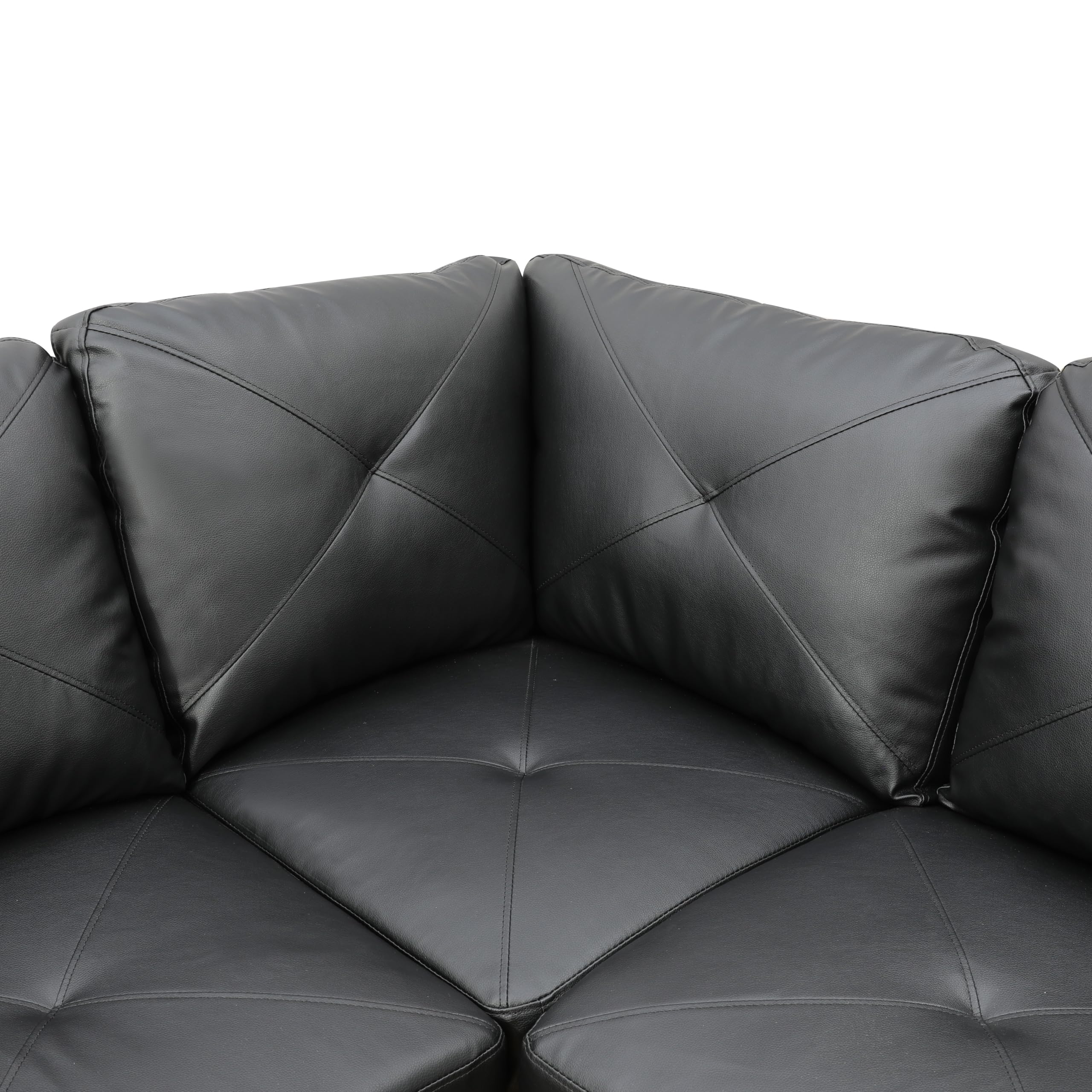 Dyncan 3-Piece Faux Leather Corner Sectional Sofa Set with Storage Ottoman & Chaise Lounge - Modern L-Shaped 5-Seater Deep Seat Couch with Left Armrest for Living Room, Home Theater & Family Gatherings (Black)