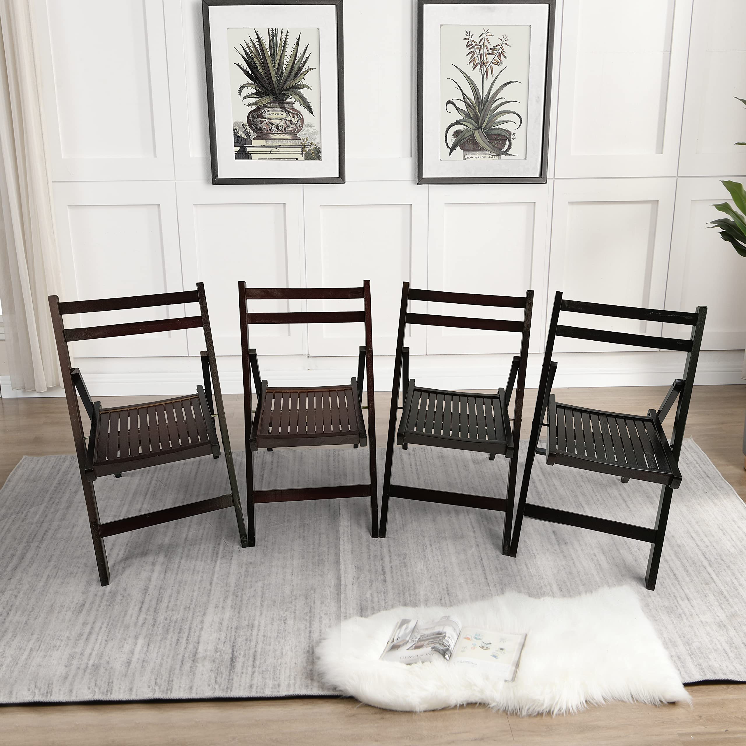 HomVent 4-Pack Wooden Folding Chairs - Lightweight Portable Patio Chairs with Slatted Design & Hollow Back - Perfect for Living Room, Garden, Balcony, Backyard, Poolside & Outdoor Gatherings