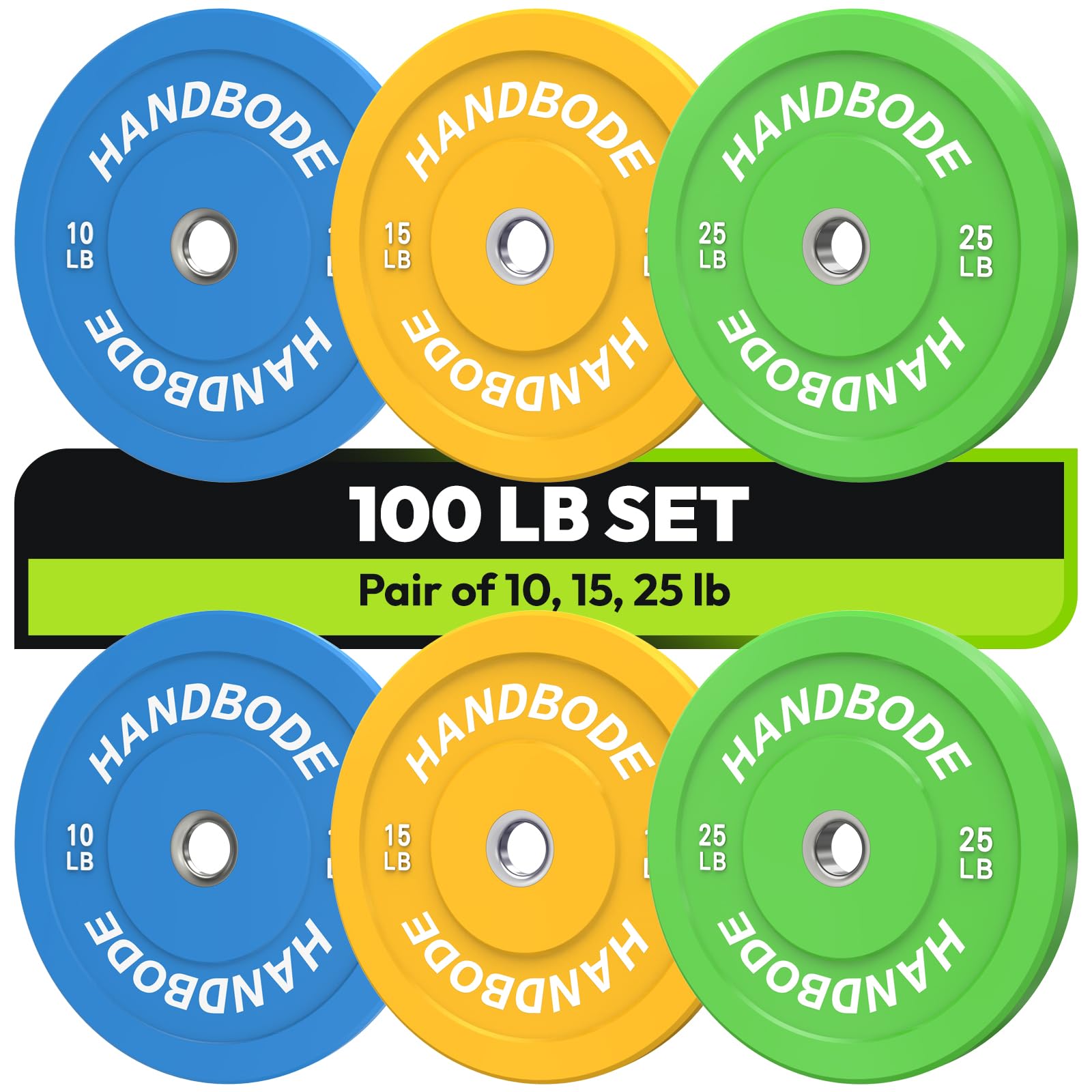 Olympic Weight Plates Set - 2-Inch Colored Bumper Plates (10/15/20/25/35/45/55 lb) - Durable Rubber Weight Plates for Home Gym, CrossFit & Strength Training - Perfect for Weightlifting, Powerlifting & Functional Fitness Workouts
