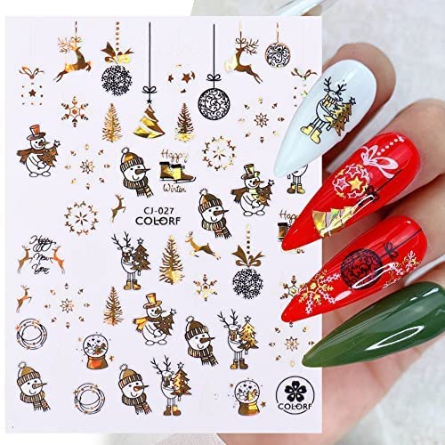Doneace 3D Laser Nail Stickers - Christmas Nail Art Decals Kit (9PCS) with Gold Snowflake, Santa Claus & Reindeer Designs - DIY Nail Decorations for Women & Girls | Perfect for Holiday Parties, Gift Giving & Festive Nail Art