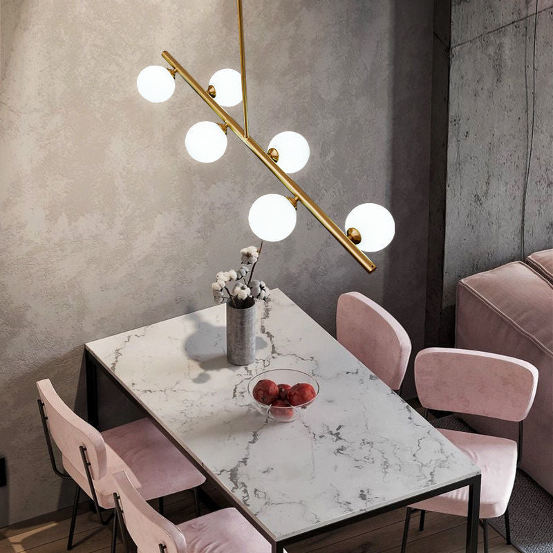 Elegant White Glass Ball Chandelier - Modern Crystal Ceiling Light Fixture for Dining Room, Bedroom & Living Room Decor