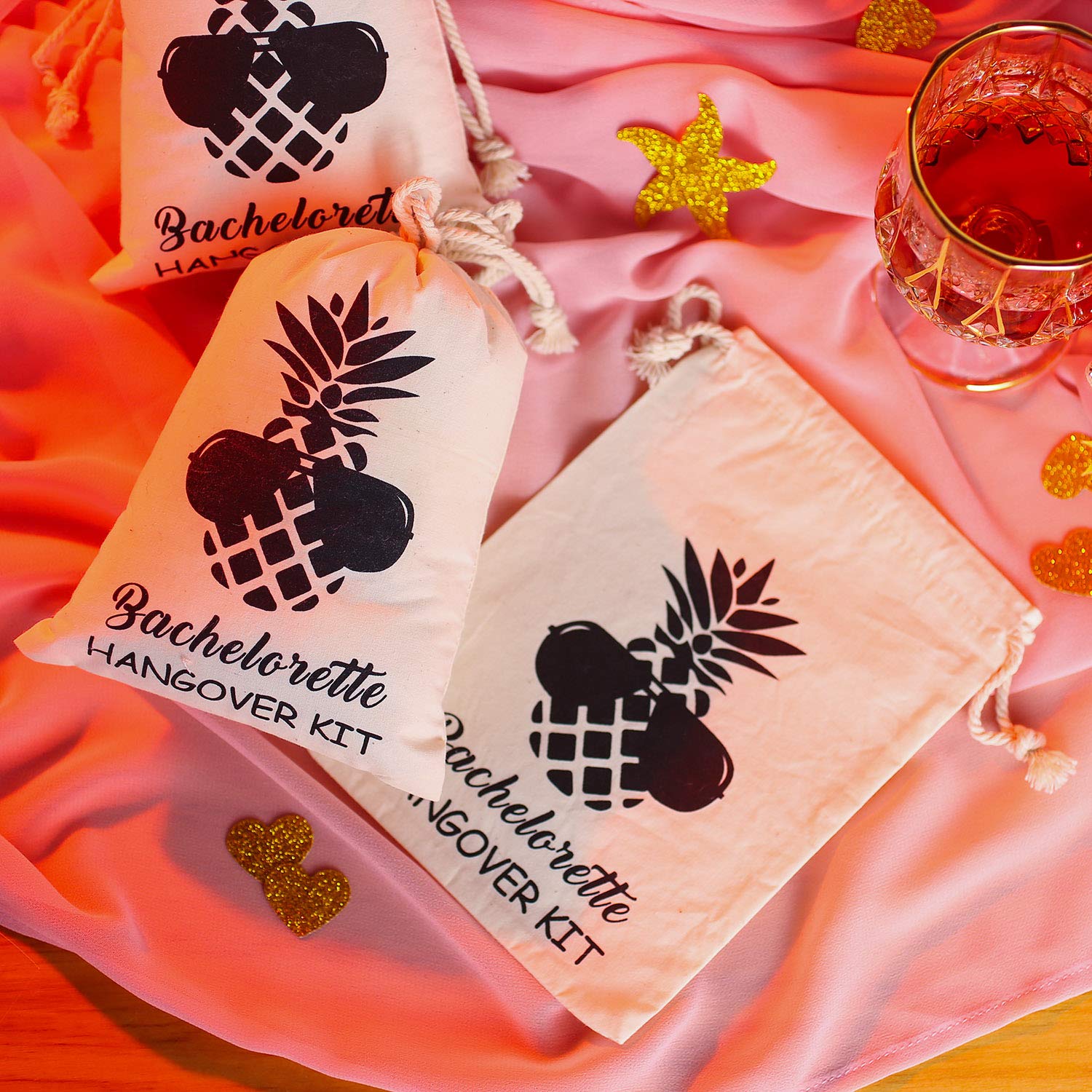 SHERWAY Pineapple Bachelorette Party Favor Bags - Wedding Survival Kit & Hangover Recovery Drawstring Pouches (Beige, 5x7 Inches, 10 Pack) - Perfect for Bridal Showers, Bachelor Parties & Wedding Guest Gifts