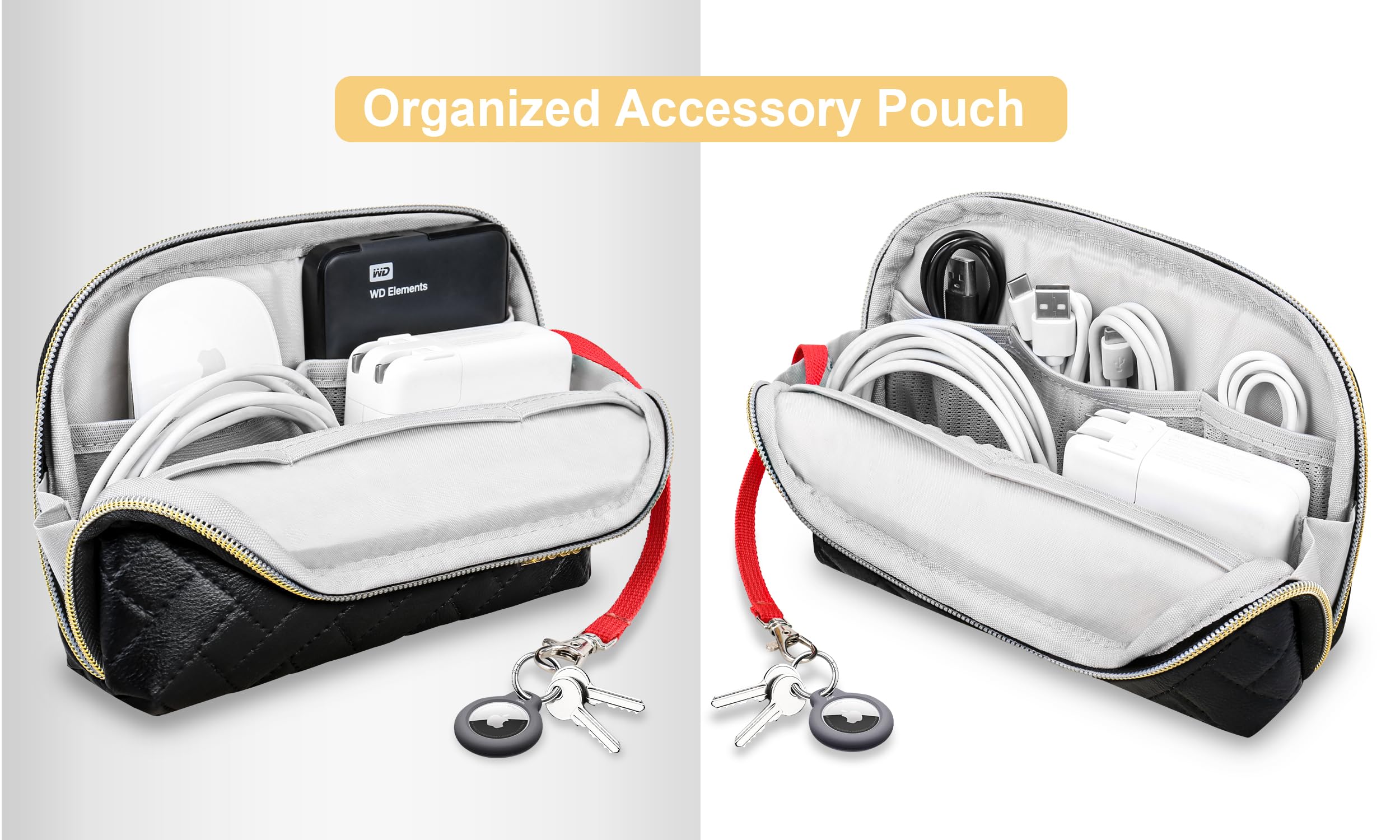 Lacdo Electronic Organizer Travel Cable Bag - Waterproof Storage Pouch for MacBook Charger, Cables, Mouse, Power Bank, USB Drives - Perfect for Office, Business Trips & Daily Commute (Black)