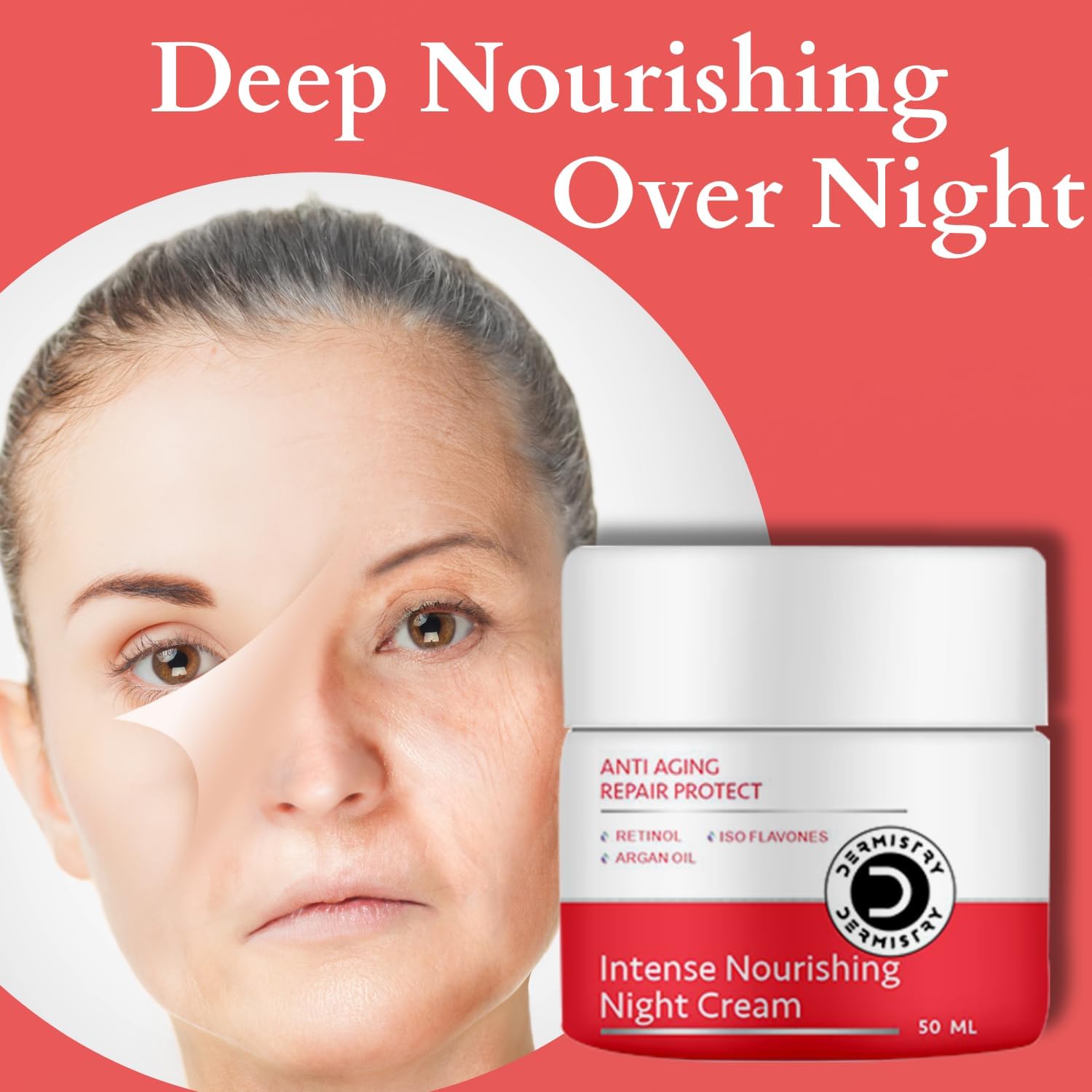 D'ermistry Anti Aging Retinol & Hyaluronic Acid Face Cream - Skin Firming, Lifting & Wrinkle Repair Night Moisturizer with Collagen Boost for Fine Lines - 50ml | Perfect for Nighttime Skincare Routine & Mature Skin Care