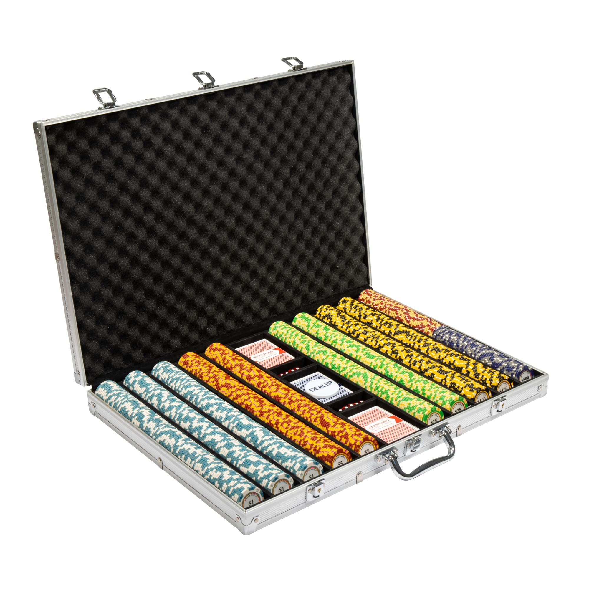 Brybelly 14 Gram 1000 Count Poker Chips Set - Monte Carlo Style 14G Clay Composite Casino Chips with Aluminum Case, Playing Cards & Dealer Button - Perfect for Texas Hold'em, Blackjack, Home Poker Nights & Casino Party Games | Durable Poker Accessories for Game Nights & Professional Play