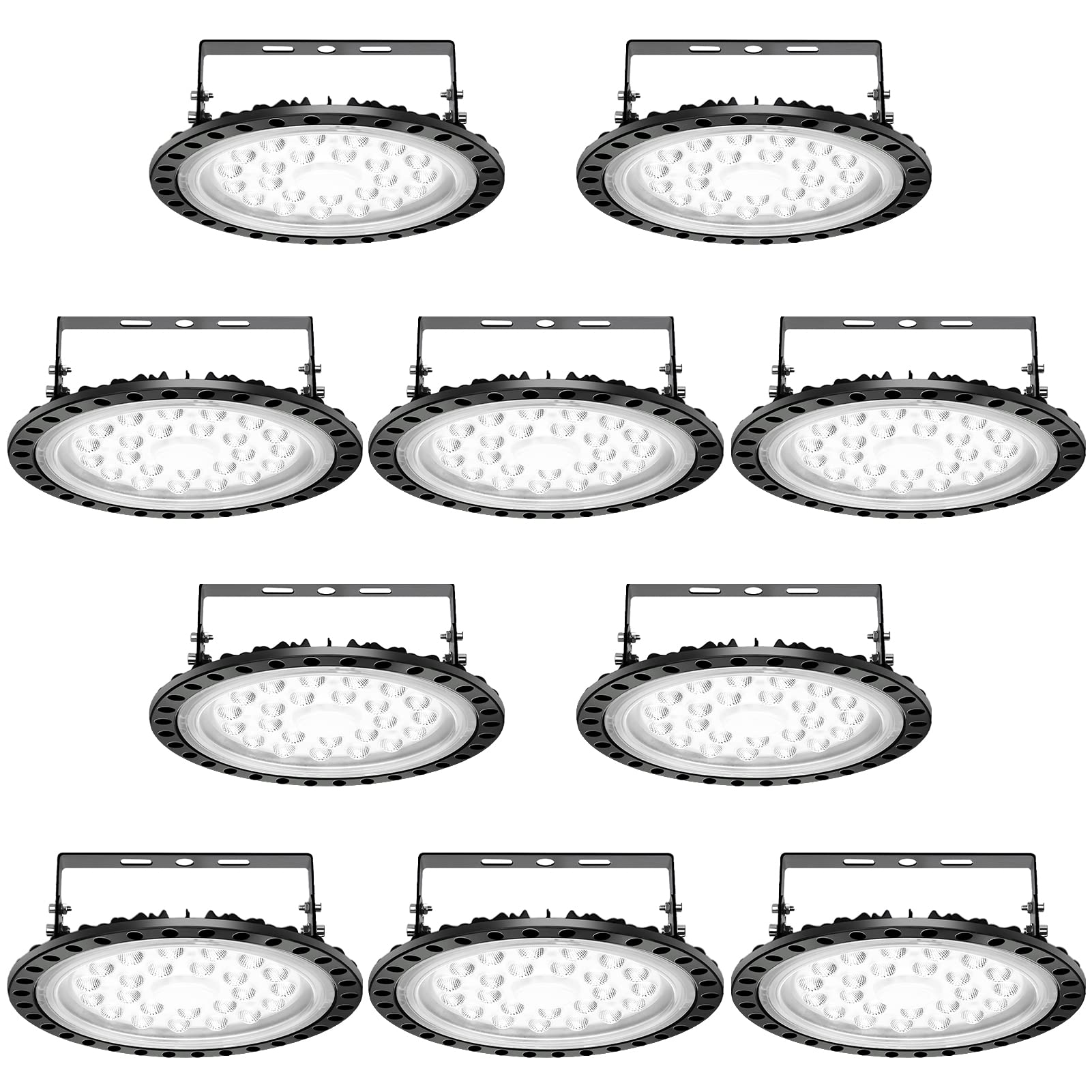 100W UFO LED High Bay Light Fixture - 10 Pack, 6500K Cool White, 10000LM Brightness, IP65 Waterproof, with Mounting Brackets - Equivalent to 500W MH/HPMH/HPS - Perfect for Warehouse Lighting, Workshop Illumination, Garage & Commercial Spaces