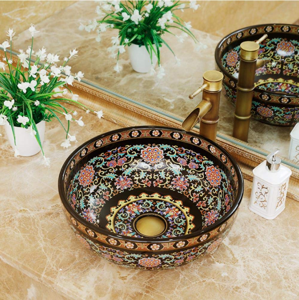 Handmade Black Art Porcelain Vessel Sink - Above Counter Bathroom Basin, Modern Ceramic Sink for Vanity & Powder Room, Perfect for Contemporary Home Decor