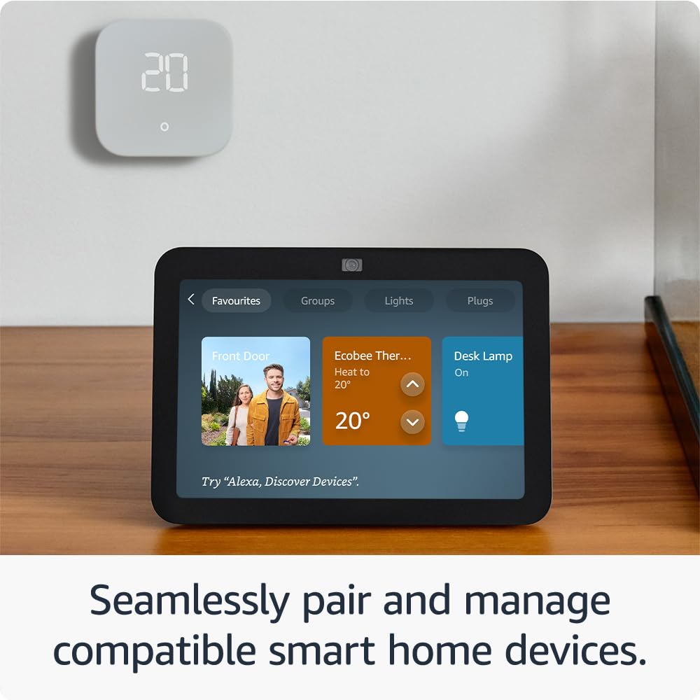 Certified Refurbished Amazon Echo Show 8 (3rd Gen, 2023) - HD Smart Display with Alexa, Spatial Audio & Smart Home Hub - Charcoal - Perfect for Kitchen, Living Room & Bedroom