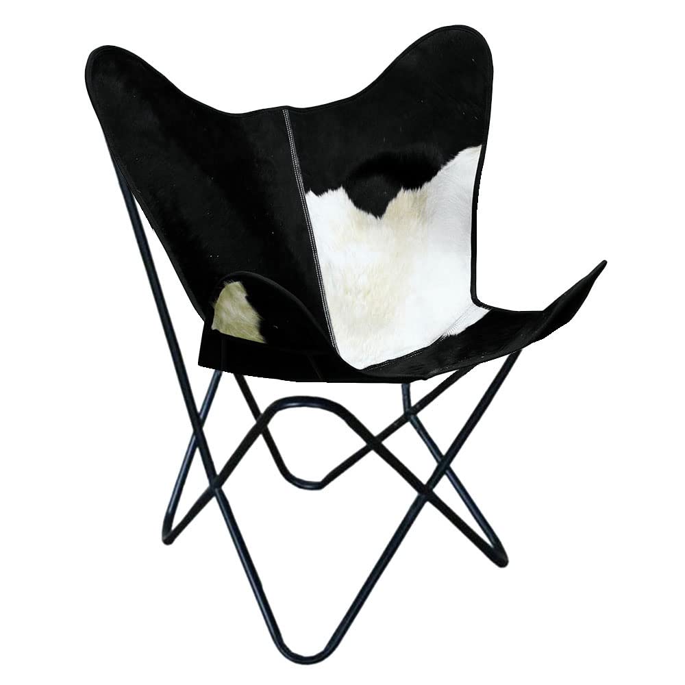 HILASON Genuine Leather Butterfly Chair - Modern Folding Lounge Accent Seat with Steel Frame | Comfortable Sling Chair for Indoor & Outdoor Use | Perfect for Patio, Living Room, and Garden Relaxation