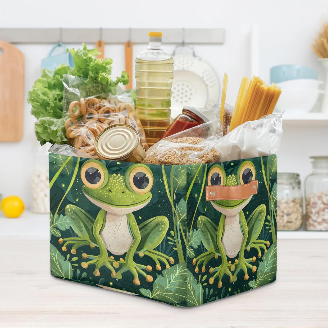 Cute Frog Large Storage Baskets for Shelves & Closets - Fabric Organizer Bins with Handles, Decorative Collapsible Home Storage for Clothes & Toys (2-Pack) - Perfect for Kids' Rooms, Playrooms & Nursery Organization
