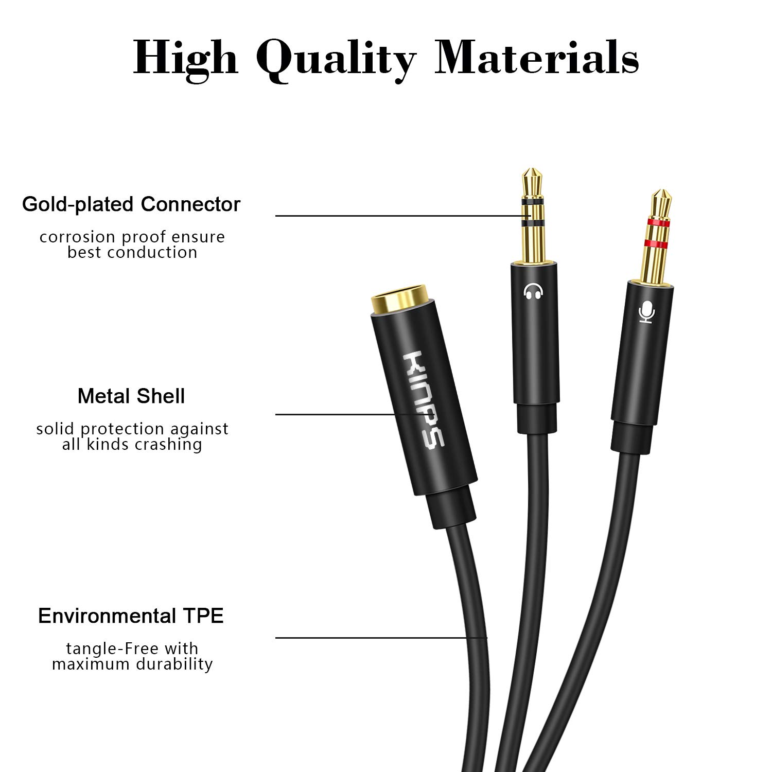 KINPS 3.5mm Headphone Splitter - Female to Dual Male Audio Y Cable for PC, Laptop, Smartphone - Connect 2 Headphones for Gaming, Music Sharing & Conference Calls (6.5ft)