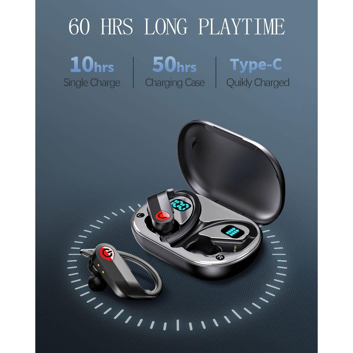 Wireless Bluetooth Earbuds with Ear Hooks - TWS Stereo Headphones with Charging Case, Noise Cancelling Mic - Compatible with Motorola Moto G Power 5G (2025)/Moto G 5G (2025) - Perfect for Running, Workouts & Hands-Free Calls