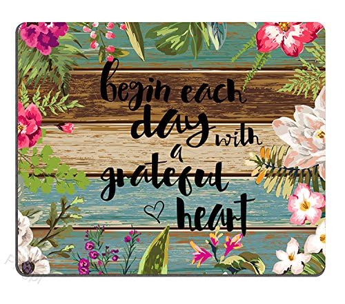 Custom Gaming Mouse Pad with Non-Slip Rubber Base - Personalized Wood Design with 'Begin Each Day with A Grateful Heart' Quote - Perfect for PC Gaming, Office Work & Home Computer Setup