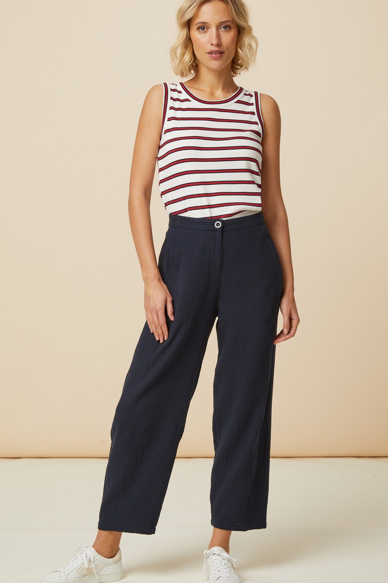 Premium Stripe Tank Top for Women - Soft Breathable Cotton, Cream/Red/Navy - Perfect for Summer, Beach, Gym & Casual Wear