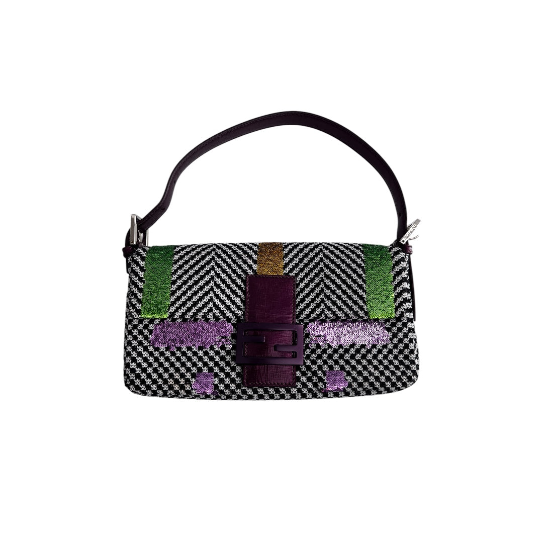 Fendi Colorful Sequin Tweed Baguette Bag - Stylish Shoulder Bag for Women, Perfect for Parties, Weddings & Evening Events